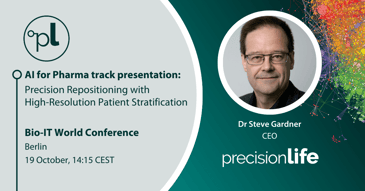 Precision Repositioning with High-Resolution Patient Stratification, in the AI for Pharma track at Bio-IT World